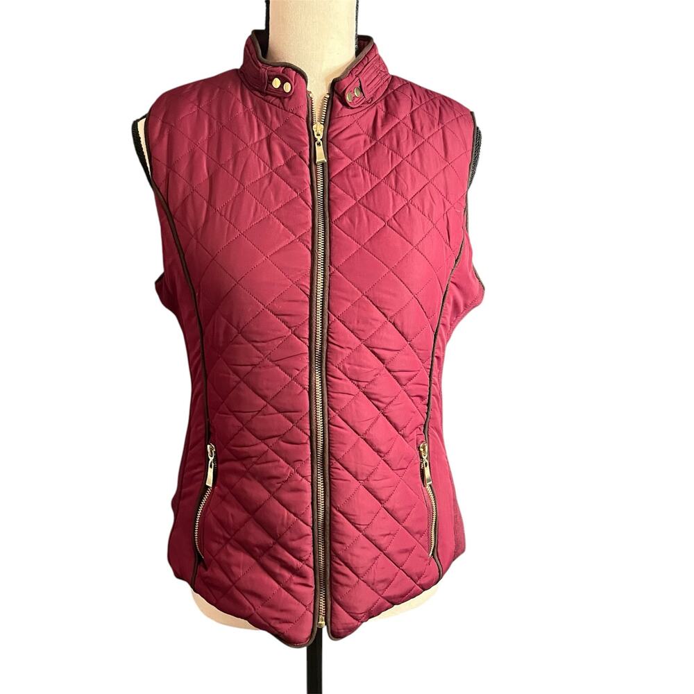 Active USA Wmns Red Quilted Sherpa Lined Full Zip Vest Sz M Outdoors Hiking Cozy